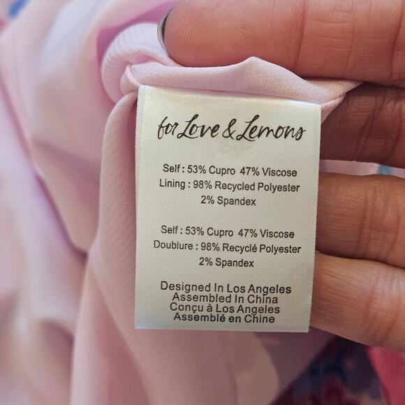 For Love & Lemons Angie Mini Dress Womens L Blue Pink Floral Corset Puff Sleeve - Picture 15 of 16